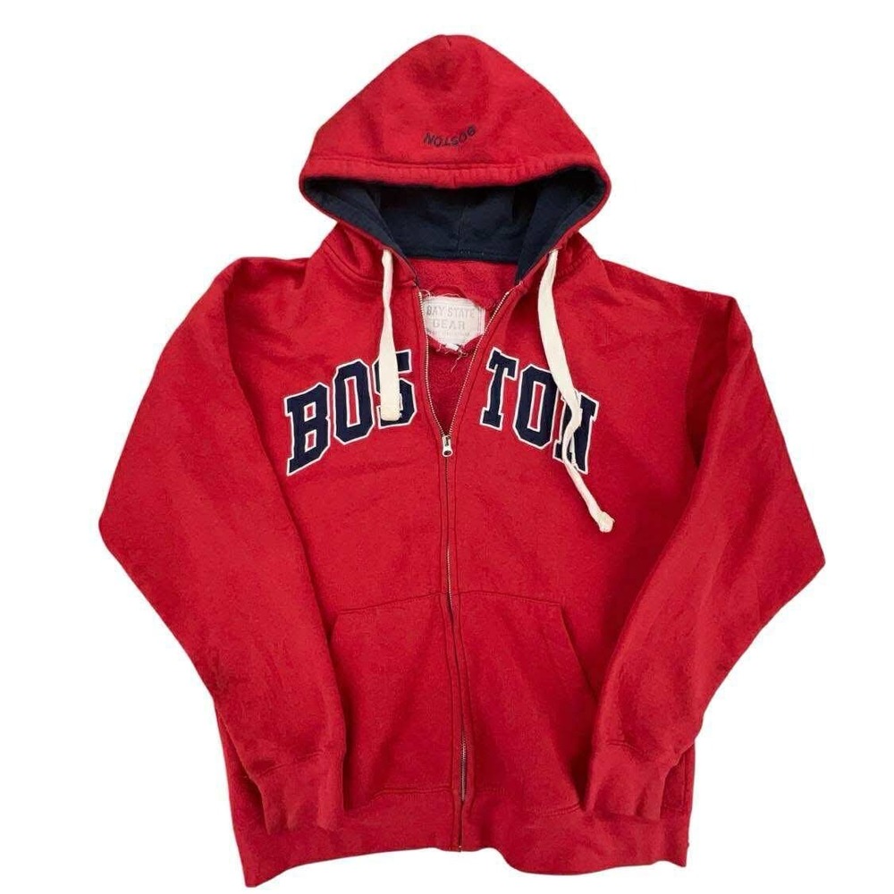Bay‎ State Gear Boston Full Zip Hoodie Sweatshirt Mens Medium Red Graphic